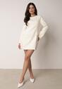Jasnobeżowa Elegancka Sukienka VICES o Trapezowym Kroju z Imitacją Kieszeni Amaliete