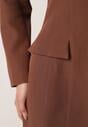 Brązowa Elegancka Sukienka VICES o Trapezowym Kroju z Imitacją Kieszeni Amaliete