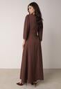 Brązowa Kopertowa Sukienka Wieczorowa z Metaliczną Aplikacją w Talii Henalana