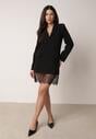 Czarna Pudełkowa Sukienka VICES o Kroju Marynarki z Koronką Nyshis