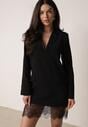 Czarna Pudełkowa Sukienka VICES o Kroju Marynarki z Koronką Nyshis