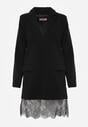 Czarna Pudełkowa Sukienka VICES o Kroju Marynarki z Koronką Nyshis