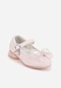 Różowe Balerinki z Paskiem i Skórzaną Wkładką Zdobione Kokardą z Cyrkoniami Larailee