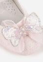 Różowe Balerinki z Paskiem i Skórzaną Wkładką Zdobione Kokardą z Cyrkoniami Larailee