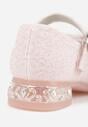 Różowe Balerinki z Paskiem i Skórzaną Wkładką Zdobione Kokardą z Cyrkoniami Larailee