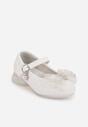 Białe Balerinki z Paskiem i Skórzaną Wkładką Zdobione Kokardą z Cyrkoniami Larailee