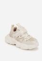 Beżowe Buty Sportowe na Grubej Podeszwie z Siateczką Gwiazdkami i Zapięciem na Rzep Petilacia