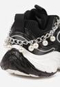 Czarne Buty Sportowe Sneakersy Chunky z Ozdobnym Łańcuszkiem z Perełkami Nephenilla