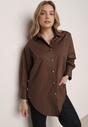 Brązowa Bawełniana Koszula Oversize z Biżuteryjnymi Guzikami Adrearina