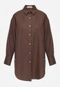 Brązowa Bawełniana Koszula Oversize z Biżuteryjnymi Guzikami Adrearina