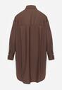 Brązowa Bawełniana Koszula Oversize z Biżuteryjnymi Guzikami Adrearina