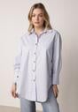 Niebieska Bawełniana Koszula Oversize z Biżuteryjnymi Guzikami Adrearina