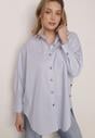 Niebieska Bawełniana Koszula Oversize z Biżuteryjnymi Guzikami Adrearina