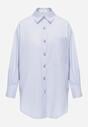 Niebieska Bawełniana Koszula Oversize z Biżuteryjnymi Guzikami Adrearina