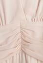 Beżowa Romantyczna Sukienka Koktajlowa z Falbanami i Marszczeniem w Pasie Aranilla