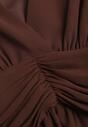 Brązowa Romantyczna Sukienka Koktajlowa z Falbanami i Marszczeniem w Pasie Aranilla
