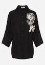 Czarna Wiszkowa Koszula Nietoperzowa z Regulowanymi Rękawami i Haftem Maryrenna