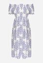 Niebieska Wiskozowa Sukienka Hiszpanka w Etniczny Wzór Hywen