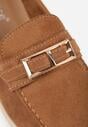 Jasnobrązowe Mokasyny z Prostokątną Metaliczną Ozdobą Aeleorane