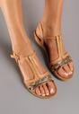 Brązowe Sandały na Koturnie z Imitacji Skóry Zapinane na Sprzączkę Moalas