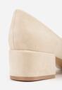 Beżowe Klasyczne Czółenka na Obcasie ze Skórzaną Wkładką Savira