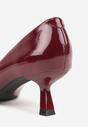 Bordowe Lakierowane Czółenka na Szpilce Typu Kaczuszka z Aplikacją Trójkąta Tromella