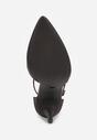 Czarne Satynowe Szpilki Vices ze Skórzaną Wkładką Zdobione Cyrkoniami Lizzira