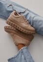 Ciemnobeżowe Sneakersy Vices na Grubej Podeszwie z Geometryczną Aplikacją Leanae