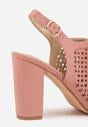 Różowe Ażurowe Sandały na Obcasie ze Skórzaną Wkładką Linwena