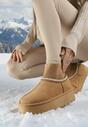 Jasnobrązowe Śniegowce VICES na Grubej Podeszwie z Haftem i Skarpetkową Cholewką Enantia