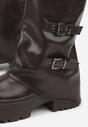 Ciemnobrązowe Botki Biker VICES z Cholewką Imitującą Nogawkę z Klamrami Reiladia
