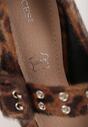 Brązowe Panterkowe Czółenka Vices na Szpilce ze Skórzaną Wkładką Ozdobione Nitami Aribene