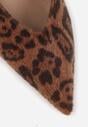 Brązowe Panterkowe Czółenka Vices na Szpilce ze Skórzaną Wkładką Ozdobione Nitami Aribene