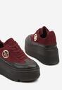 Bordowe Sneakersy Vices na Platformie Zdobione Okrągłą Aplikacją Wodvire