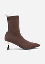 Brązowe Botki Vices na Metalicznej Szpilce Kaczuszce ze Skarpetową Cholewką Vamige
