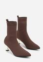 Brązowe Botki Vices na Metalicznej Szpilce Kaczuszce ze Skarpetową Cholewką Vamige