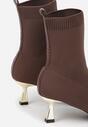 Brązowe Botki Vices na Metalicznej Szpilce Kaczuszce ze Skarpetową Cholewką Vamige