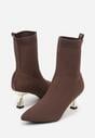 Brązowe Botki Vices na Metalicznej Szpilce Kaczuszce ze Skarpetową Cholewką Vamige