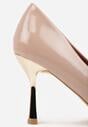 Beżowe Lakierowane Szpilki Vices ze Skórzaną Wkładką i Metaliczną Wstawką Fallenisse