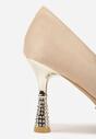 Beżowe Szpilki Vices ze Skórzaną Wkładką i Cyrkoniami Afirrive