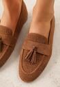 Brązowe Ażurowe Mokasyny VICES Ozdobione Frędzlami Catiana
