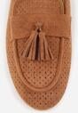 Brązowe Ażurowe Mokasyny VICES Ozdobione Frędzlami Catiana
