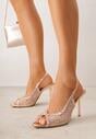 Szampańskie Sandały na Szpilce VICES z Transparentną Cholewką i Cyrkoniami Imelle