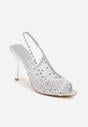Srebrne Sandały na Szpilce VICES z Transparentną Cholewką i Cyrkoniami Imelle