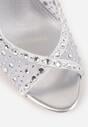 Srebrne Sandały na Szpilce VICES z Transparentną Cholewką i Cyrkoniami Imelle