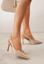 Ciemnobeżowe Szpilki VICES z Odkrytą Piętą i Ozdobnym Gorsetowym Sznurowaniem Aziruna