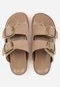Ciemnobeżowe Klapki VICES z Dwoma Paskami i Metalicznymi Klamrami Kaliniassi