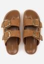 Ciemnobrązowe Klapki VICES z Dwoma Paskami i Metalicznymi Klamrami Kaliniassi