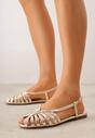Złote Płaskie Sandały VICES z Cienkimi Paseczkami i Otwartym Noskiem Iphadora