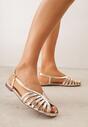 Złote Płaskie Sandały VICES z Cienkimi Paseczkami i Otwartym Noskiem Iphadora